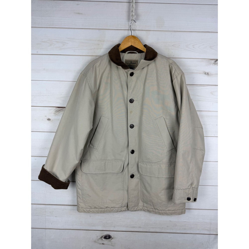 LL Bean Jacket Mens Medium Tan Adirondack Barn Canvas Thinsulate Insulated Coat